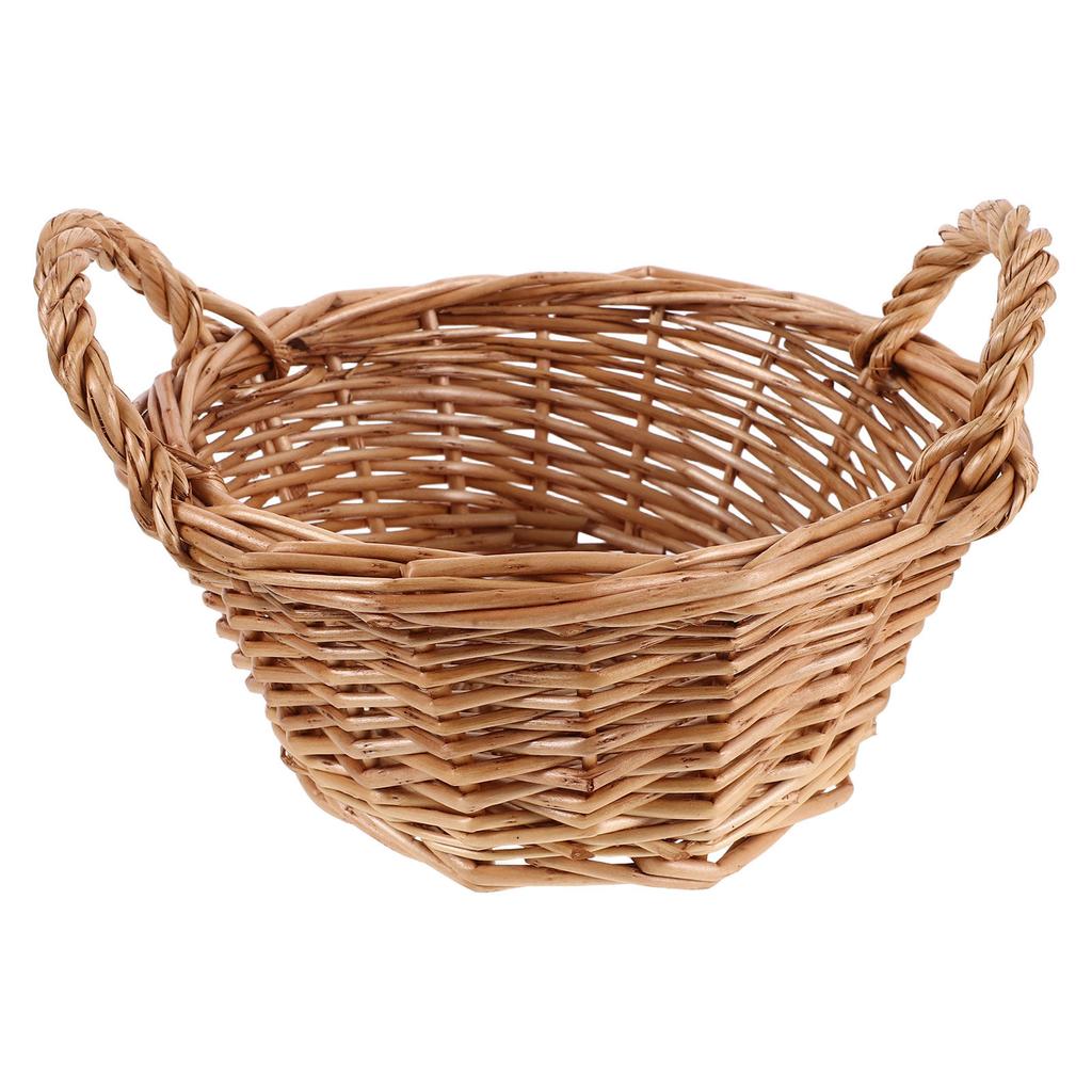 Round Willow Wicker Basket with Double Handles Decorative Tabletop Organizer for Bread Snacks Vegetables Easter Gift Hamper