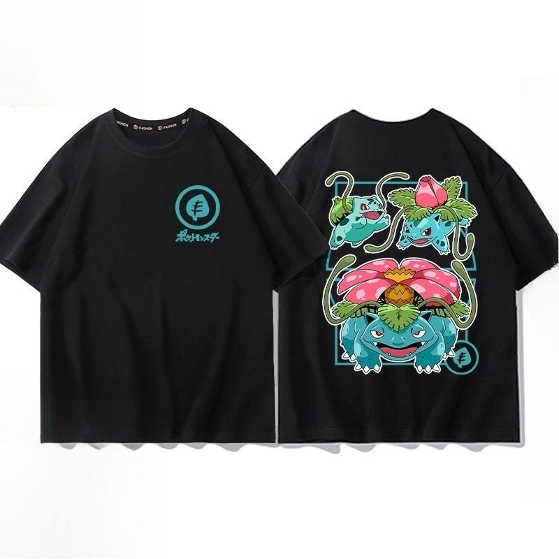 Pokémon Pikachu Gengar Charmander Black T-shirt Men's 2026 Summer Fashion Oversize Street Casual Y2K Tops Streetwear Clothing