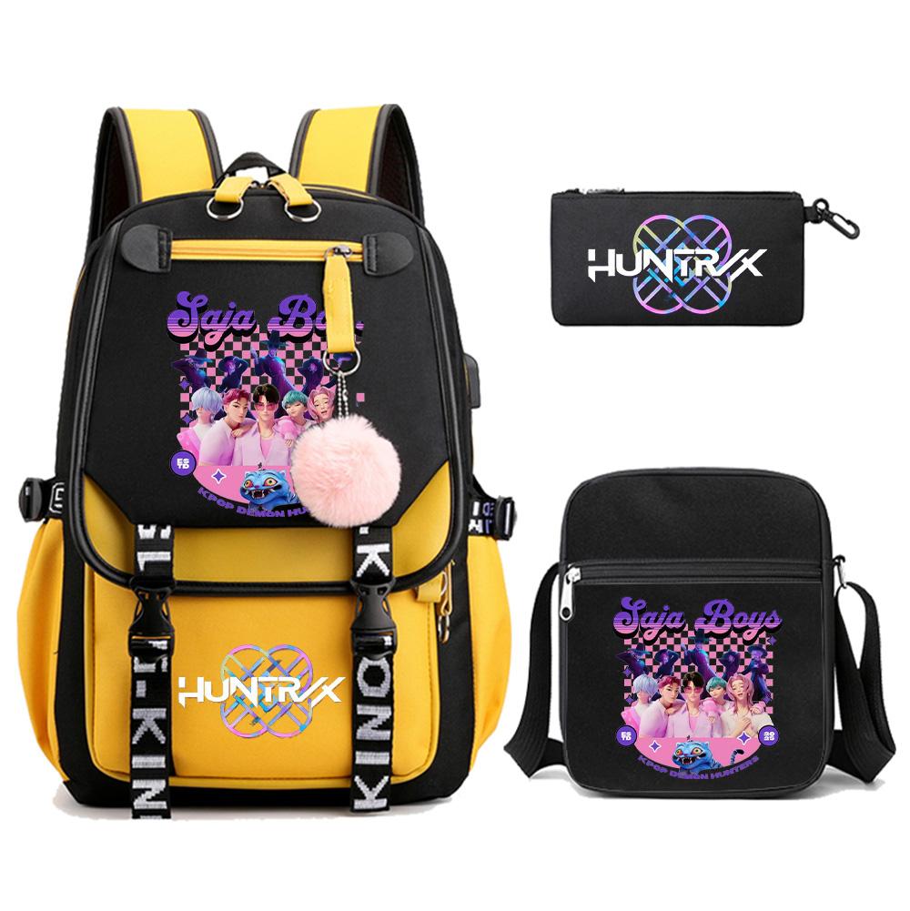 3Pcs/set Anime Kpop Demon Hunters Printed Backpack with Shoulder Bag Pencil Case for Teenager Girl Boy Bookbag Large Capacity Travel Bag Kid Gift