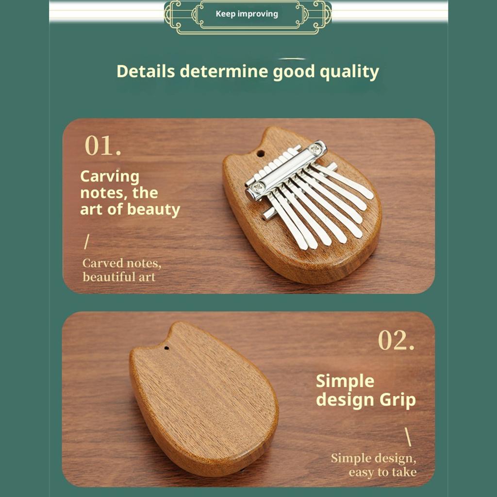 2Pcs 8 Keys Mini Kalimba Wooden Thumb Piano with Lanyard Portable Musical Instrument Cute Marimba for Travel Party Outdoors