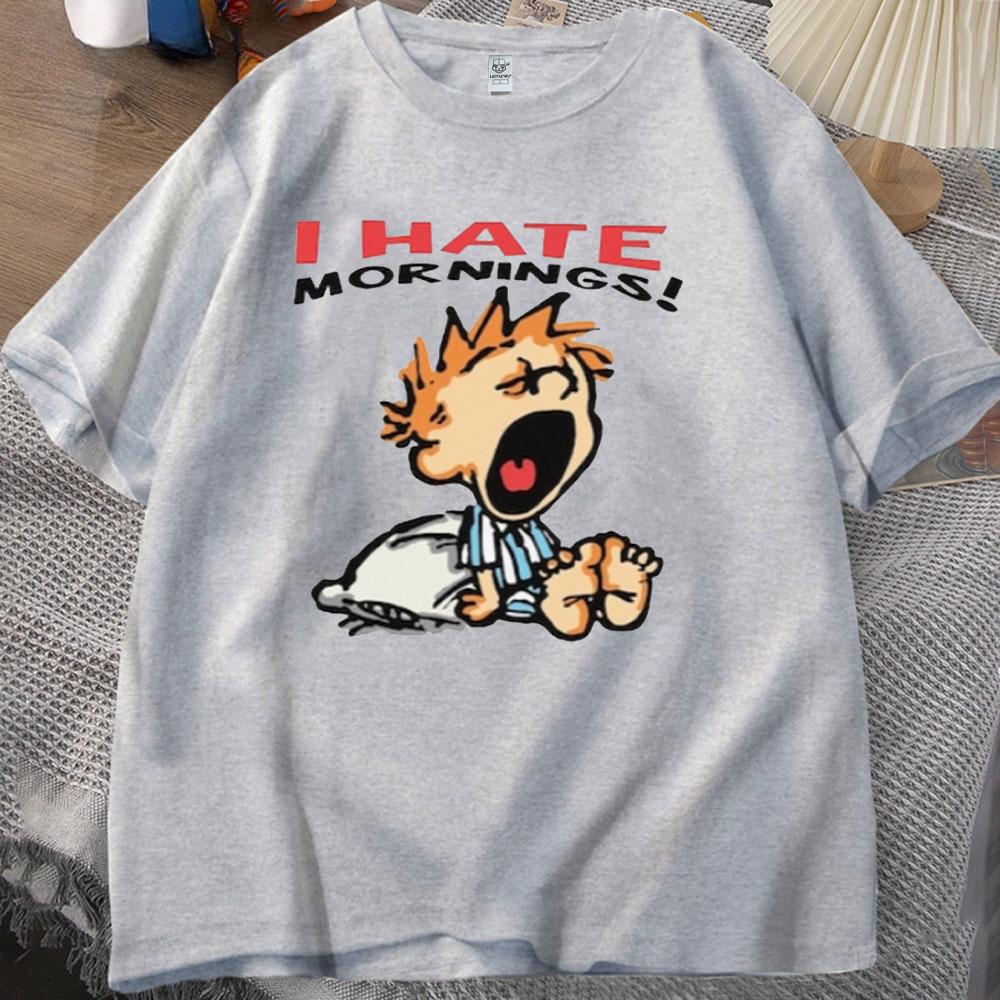 ZX Tee Vintage I Hate Mornings Premium T-Shirt Retro Cartoon T-Shirt Vintage 90s Tee Comfortable Personality for Outdoor Enthusiasts