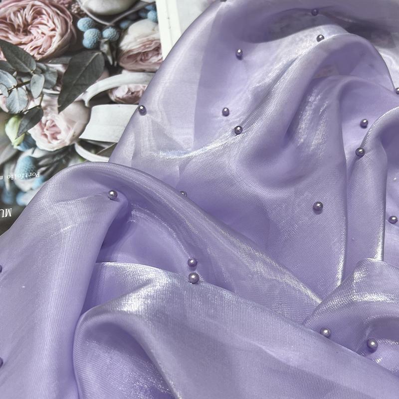 90x150cm Faux Pearl Organza Fabric for Dress Wedding DIY Sewing Bead Gauze Glossy Cloth Needlework Cloth Smooth Soft Material