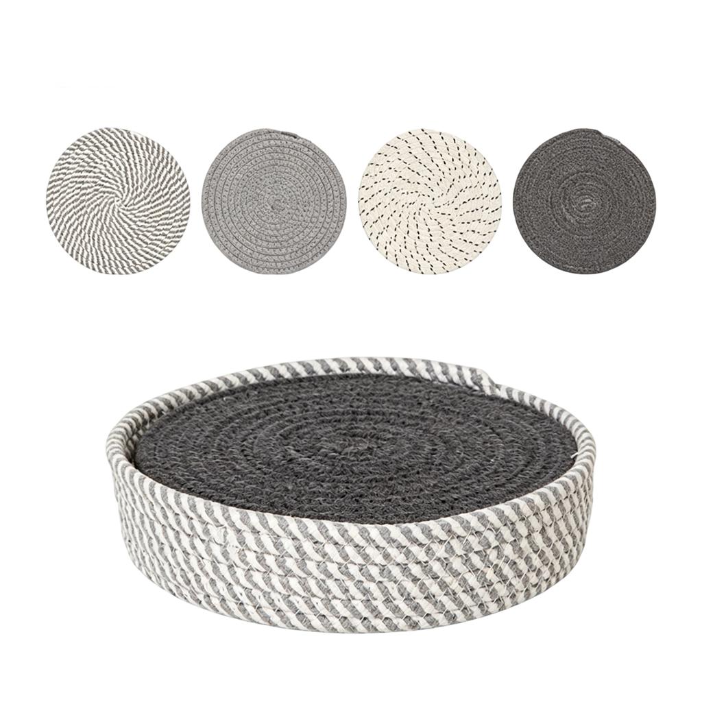 Round Woven Jute Coaster Set 4 Pieces 18cm Diameter with Matching Round Tray Natural Fiber Drink Coasters for Home Table Protection