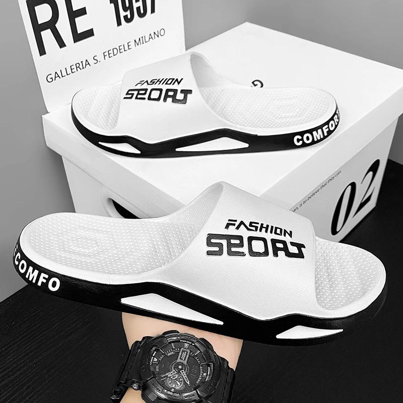 

Модные мужские тапочки из ПВХ с мягкой подошвой, нескользящие шлепанцы, повседневные уличные пляжные шлепанцы, домашние тапочки для ванной комнаты, новые сандалии 44-45