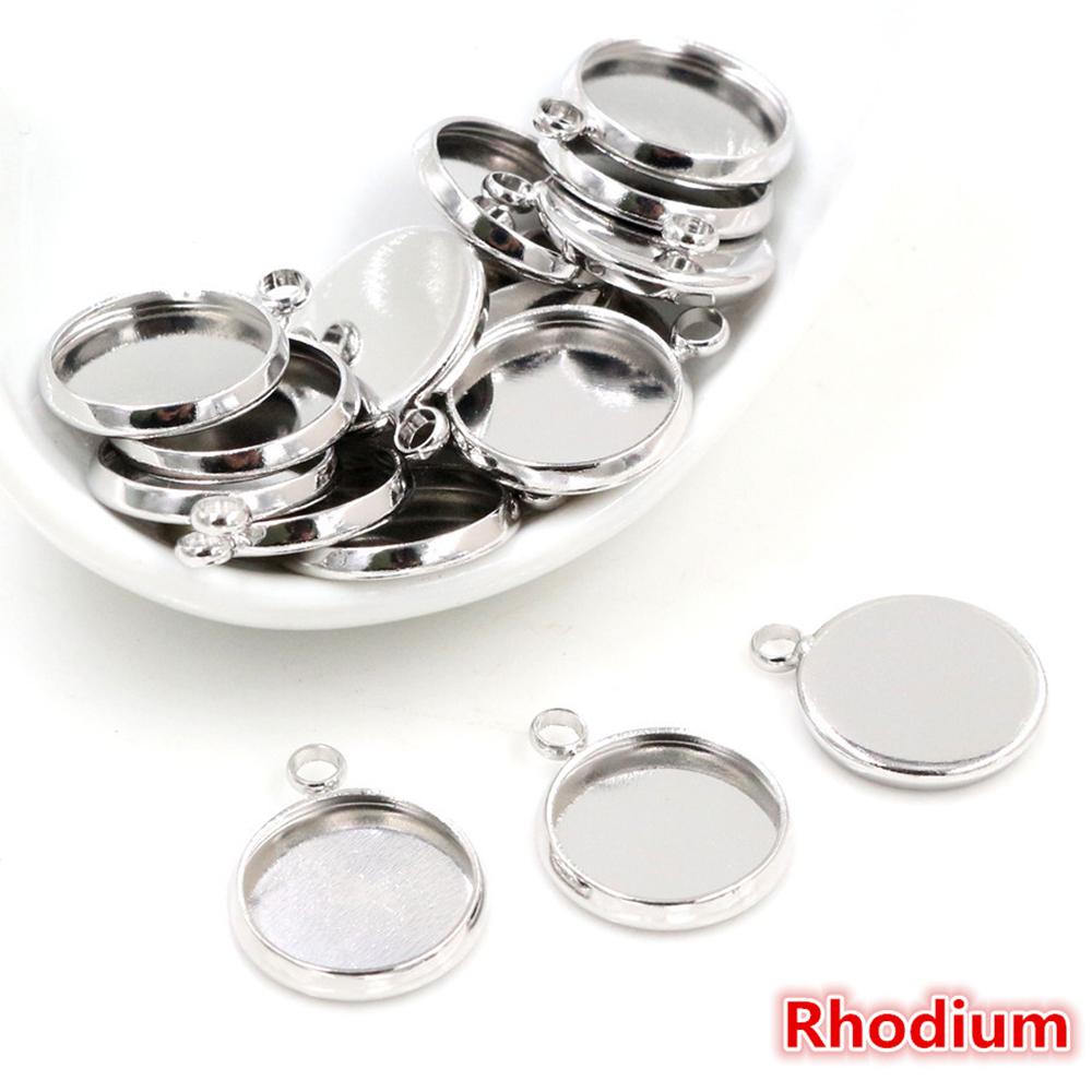 Brass Material 20pcs/lot 10mm 12mm Inner Size 8 Colors Plated One Loops Style Cabochon Base Cameo Setting Charms Pendant Tray