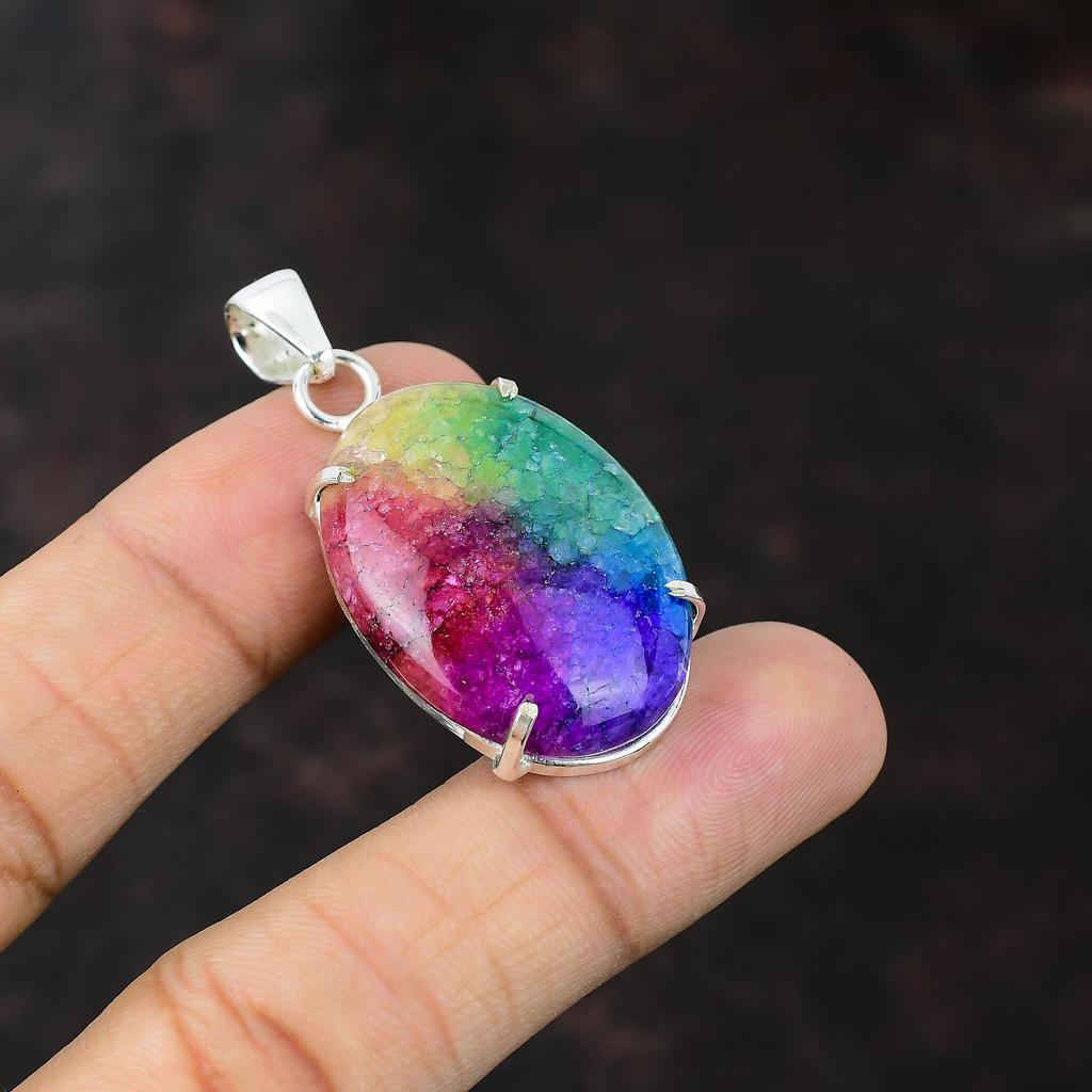 Rainbow Solar Quartz Druzy Pendant 925 Sterling Silver Pendant Handmade Antique Jewelry Real Gemstone Pendant Gift For Her Wonderful Jewelry
