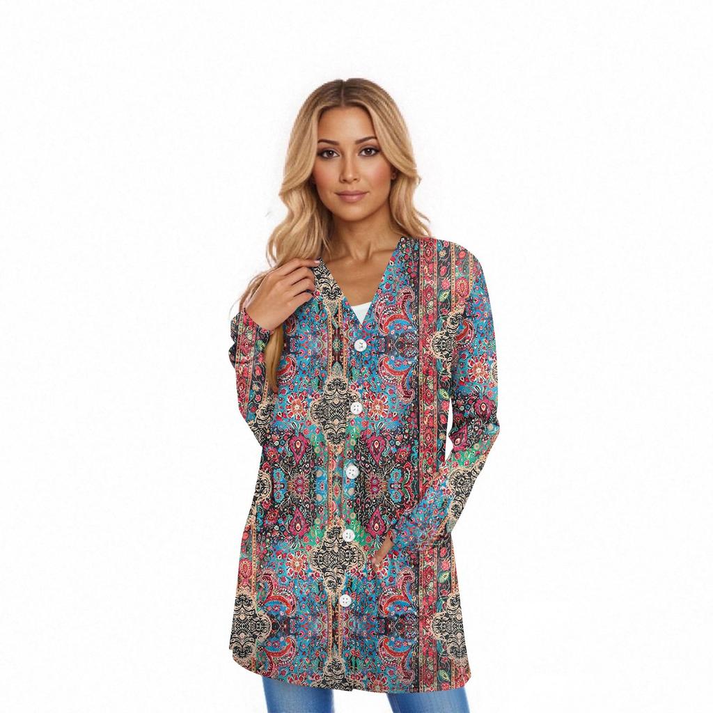 Dámský kardigan s dlouhým rukávem, ležérní bunda s kapsami, top