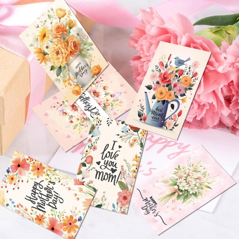 Pack Of 12 Beautifully Designed Mother's Day Greeting Cards Colorful Postcards Set with Envelopes Party Decorations