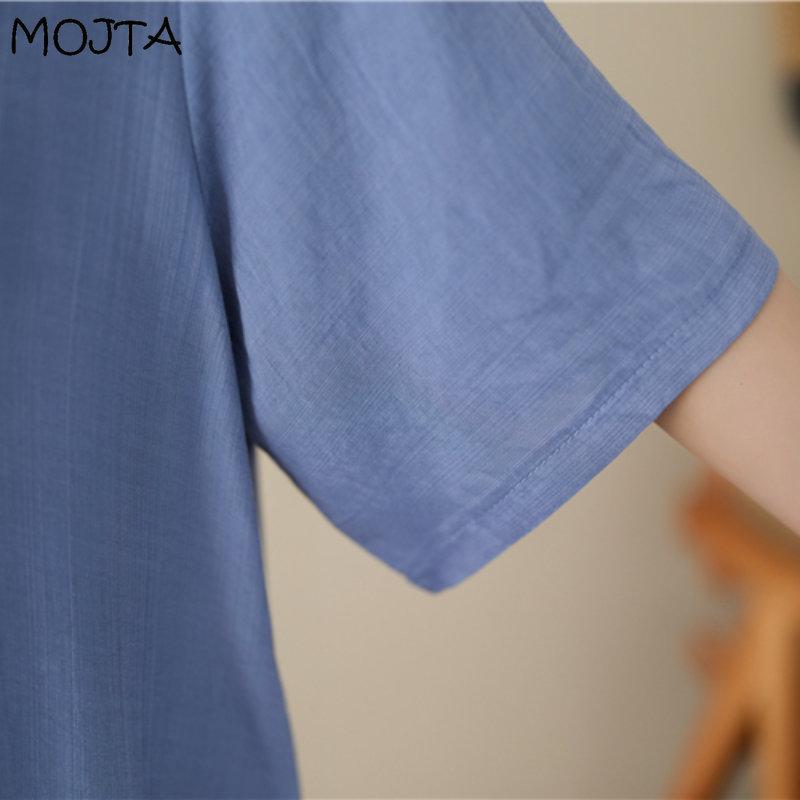 MOJTA Summer Embroidered Short-sleeved Dress Loose All-match Cotton Mid-length Skirt