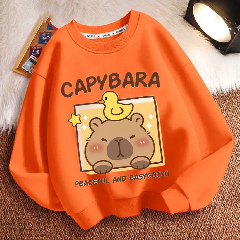 Dívčí módní kreslená mikina s kapybarou Jarní a podzimní dětský volný top s dlouhým rukávem a kulatým výstřihem