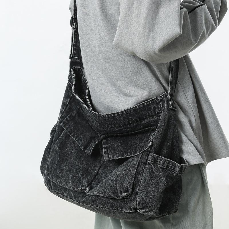 Crossbody Bag Washed Denim Cloth Shoulder Bag Men's Large-capacity Leisure Travel Versatile Commuting Class Book Backpack Women