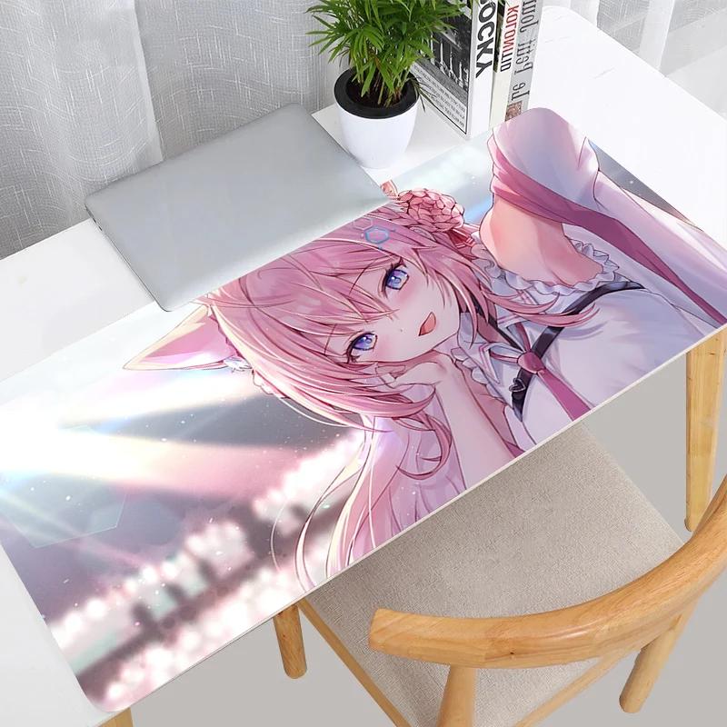 Gaming Mouse Pad Large Desk Mat Antislip Base Stitched Edges Cute Twin Anime Girls Print for Gaming  Office Desk Use
