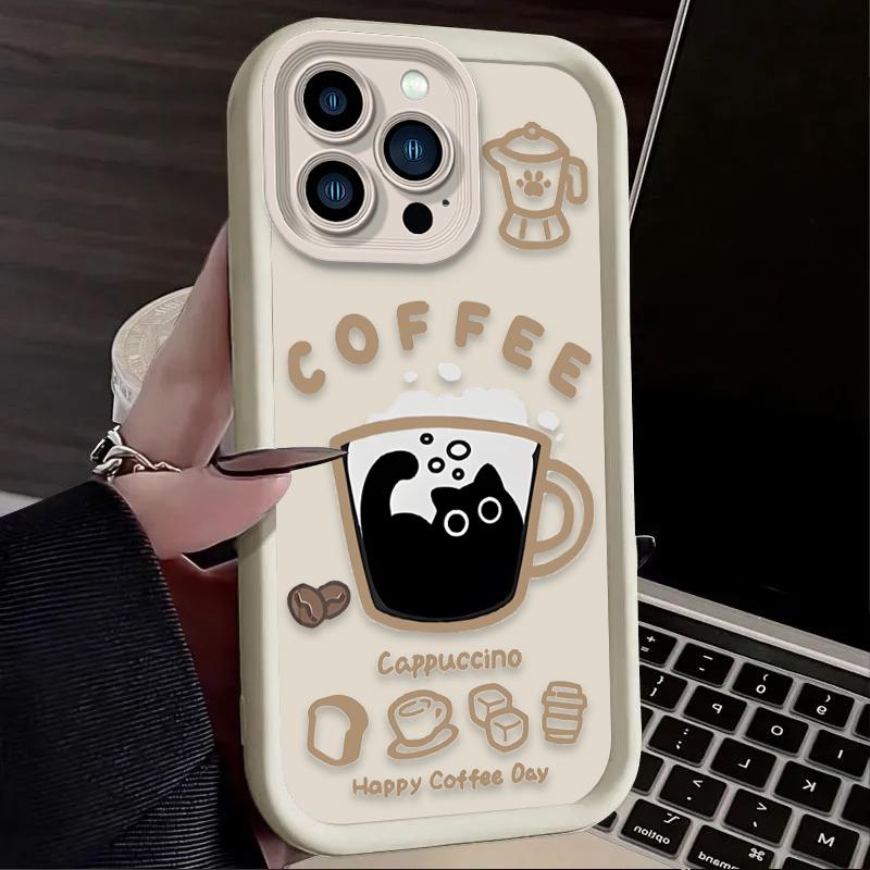 

Lovely Funny Coffee Cat Phone Case for Samsung Galaxy A56 A55 A36 A35 A26 A25 A15 5G A24 A23 A22 A52 A71 A72 4G Cover A23 4G 5G