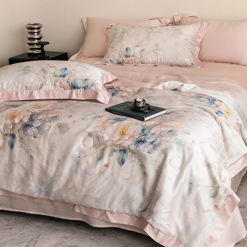 Double-Sided Tencel Summer Quilt Set: 100% Lyocell, Machine Washable, Cool, Thin Blanket