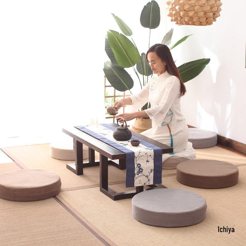 Thick Washable Japanese Zen Meditation Cushion - Round Tatami Linen Seat for Home and Balcony