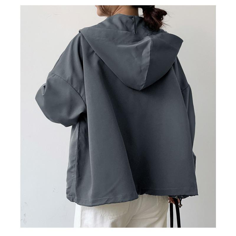 Autumn Winter Loose Casual Solid Color Hooded Coat Women Simple All-match Cardigan Jacket Female Zipper Top
