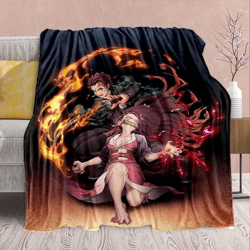 Demon Slayer Anime Flanelldecke - Weich Warm Perfekt für Sofa, Bettwäsche Camping Reise Büro Heimdekor -QJY