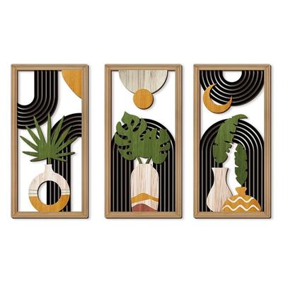 Moderne Linie Hohlholz Kunst Wanddekor Abstrakte Geometrische Wandskulpturen Bananenblätter Bohème Wandkunst Dekor