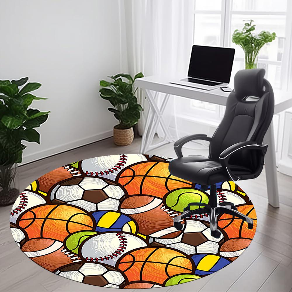 1PC Sports Balls Office Round Area Rug, Indoor Mat Suitable ForOffice, Under Office Chairs Bedroom Living Room Home Decor, Room Deco, D032