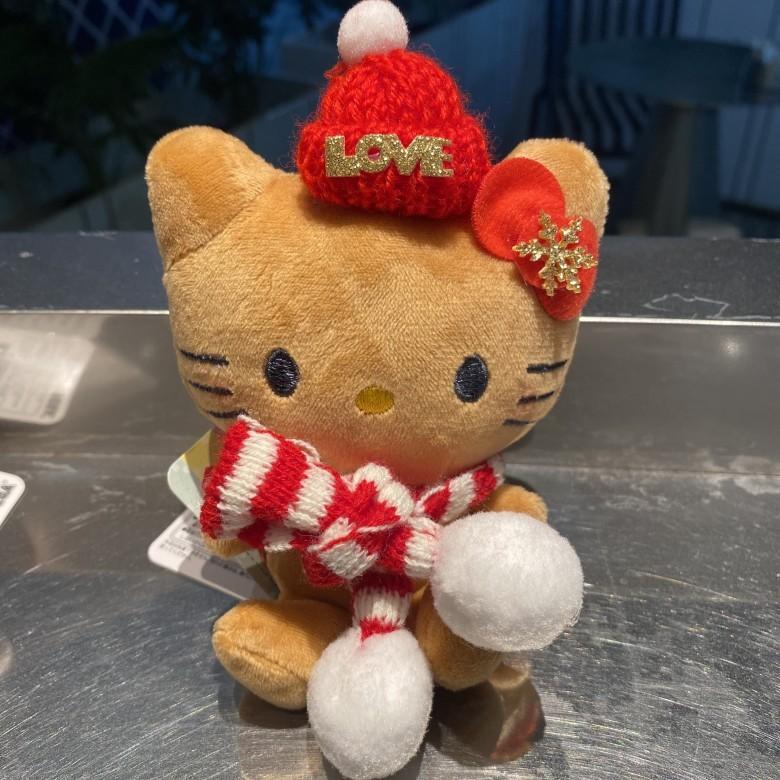 Short Plush Black Hello Kitty Keychain With Christmas Hat And Dress For Backpack Decor