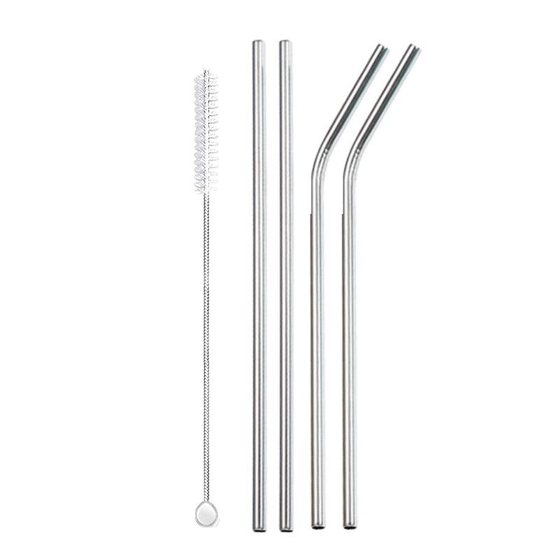 3Pcs Rainbow Color Reusable Metal Straws with Cleaning Brush 304 Stainless Steel Drinking Straws for Smoothie Milkshake Drinks