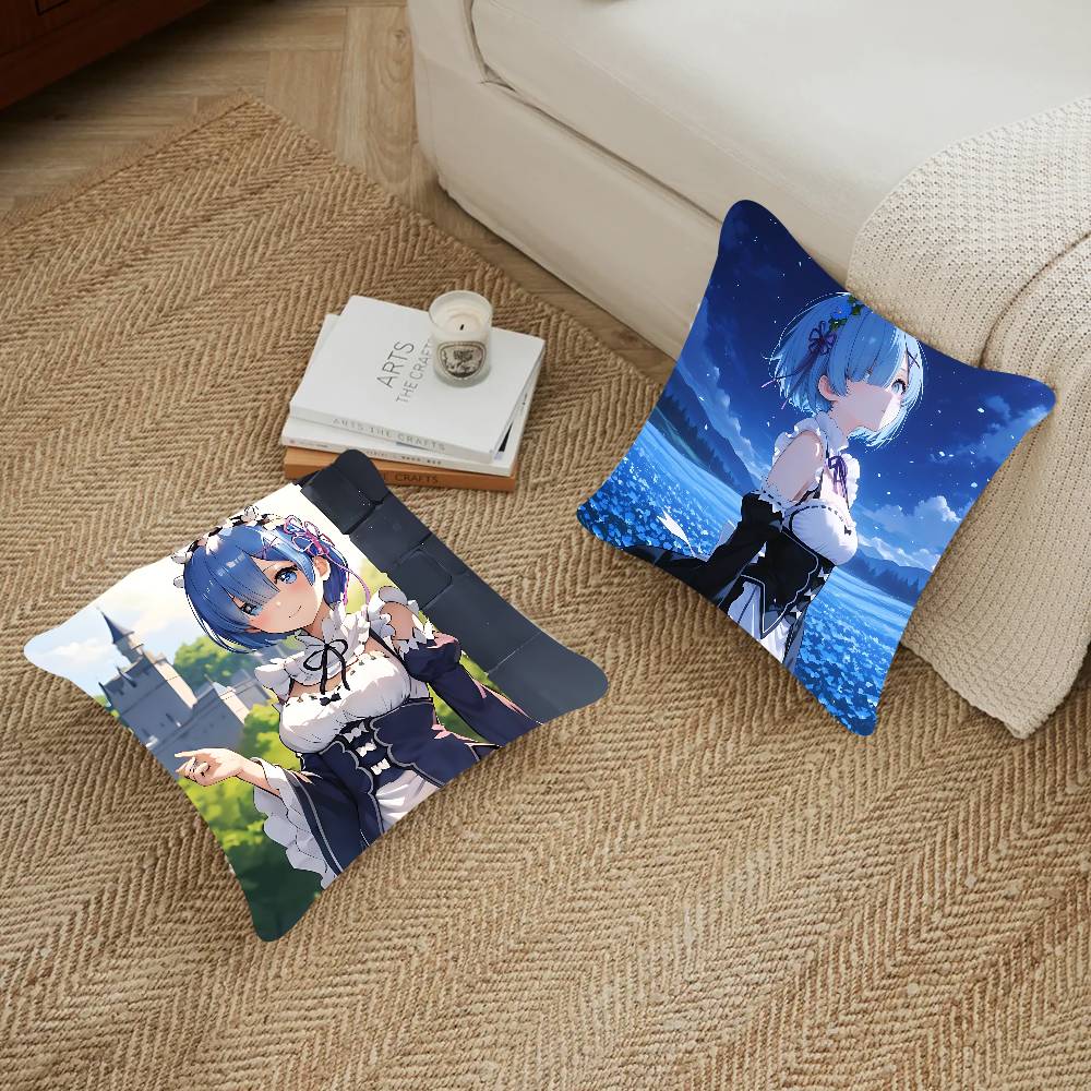 Re Zero R-Rem Pillow Gift Home Office Decoration Bedroom Sofa Car Cushion Cover Case 45x45