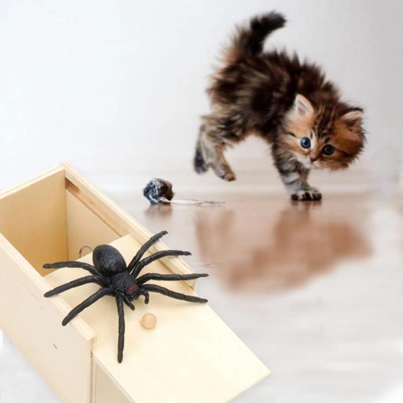 Simulation Spider with Wooden Box Kids Favors Tricky Prank Joke Toy Haunted House Horror Props Halloween Party Decor Supplies