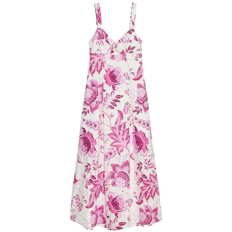 

Zaprha New Arrival French Beauty Cut Out Embroidered Printed V-neck Strap Dress Long Slim Looking 2157046 Pink/White L