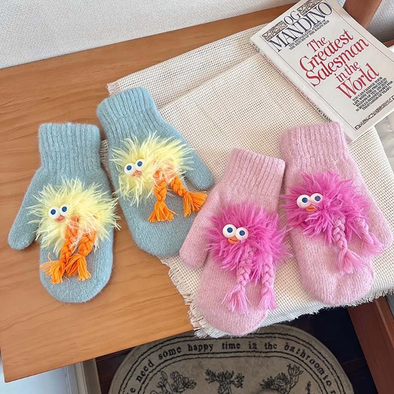 Adorkable Thicken Mitten with Braids Knit Gloves Protect from the Cold Cartoon Clown Unisex Full Finger Glove