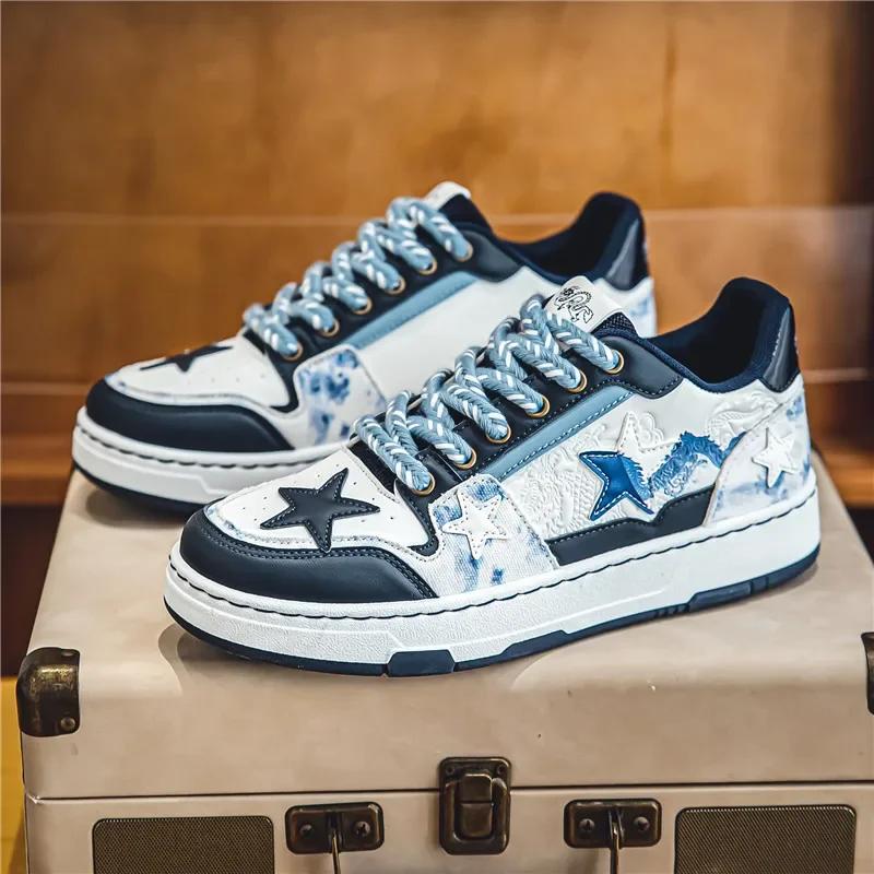 

Мужская обувь с цветными блоками, популярный брендовый дизайн, модная и универсальная, нескользящая спортивная обувь для активного отдыха, искусственная кожа 44 синий