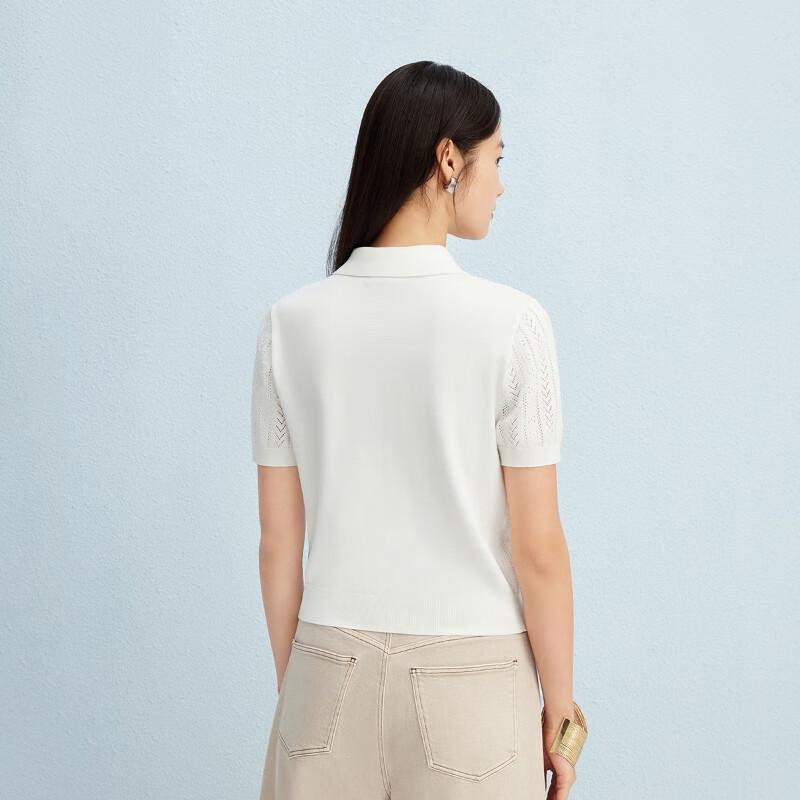 VEROMODA Women's Lapel Crochet Knit Short Sleeve Top