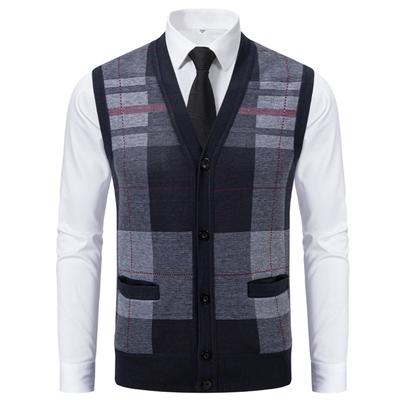 Cozy Up vyriškas negabaritinis Houndstooth megztinis liemenė V kaklo mygtukas be rankovių megztas megztinis