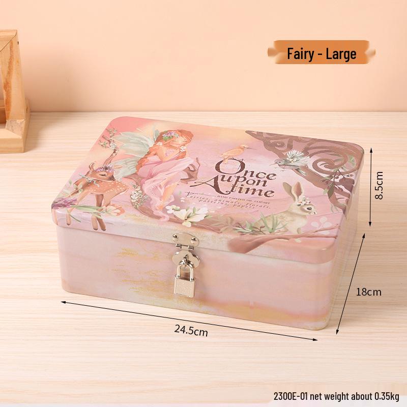 Lockable Retro Tin Box for Cosmetics, Documents, and Jewelry Storage