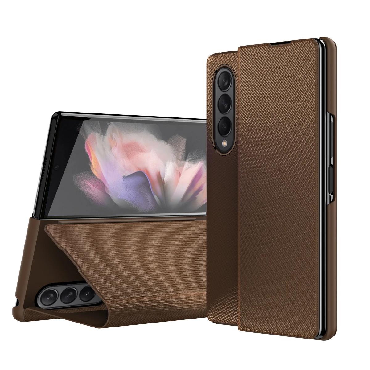 Protection Matte Leather Case for Samsung Galaxy Z Fold 6 5 4 5G fold6 Fold5 Fold4 Fold3 Fold2 Fold 3 2 Zfold4 Business Cover for Samsung Z Fold 4 коричневый