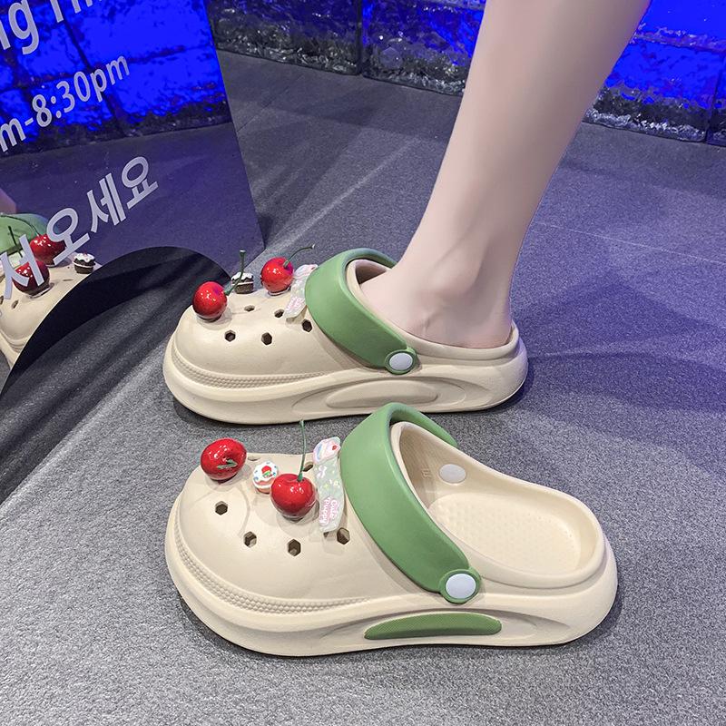 Spring and summer wear deodorant hole shoes EVA women's thick-soled sweet height-increasing slippers breathable slippers