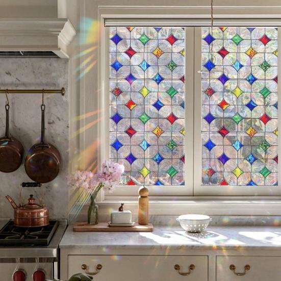 Flower Window Privacy Film, Decorative Static Cling Stickers, Waterproof Glass Cling, 39.4x17.7in Anti-Glare Static Glass Sticker for Home Bathroom