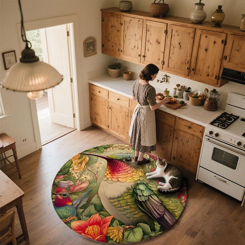 Vintage Birds pattern round rug,Carpet Rug for Living Room Bedroom Playroom ,Non-slip Floor Mat,Holiday Gifts and Birthday Gifts.