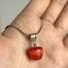 Red Big Apple Shape Pendant Necklace Simple Transparent Glass Puffy Love Apple Beaded Crystalchain Necklace