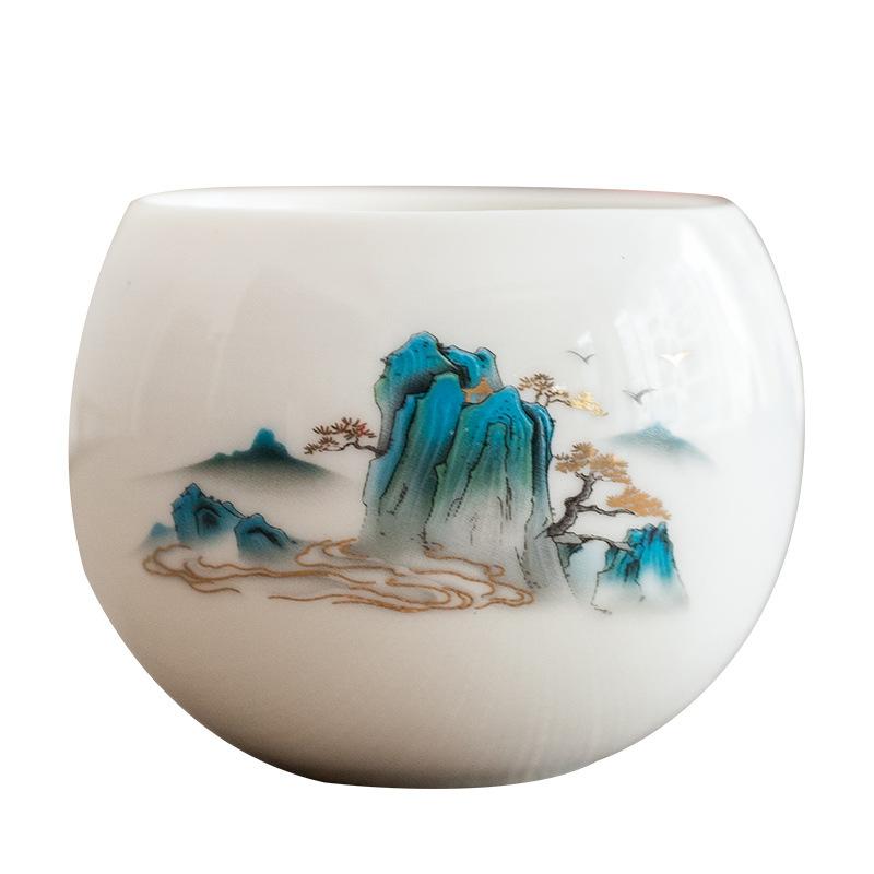 Dehua suet jade white porcelain master cup tea cup household tea cup single cup large ceramic souvenir Arhat cup