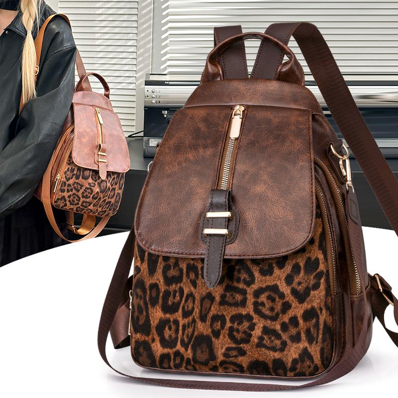 Fashion Leopard Print Design Small Backpack Female Luxury New Style Anti Theft Leather Rucksack Women Travel Back Pack for Girl