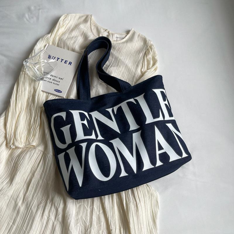 Alphabet Canvas Bag Girls Summer 2025 New Fashion Large Capacity Shoulder Tote Bag Going Out Portable Shopping Bag