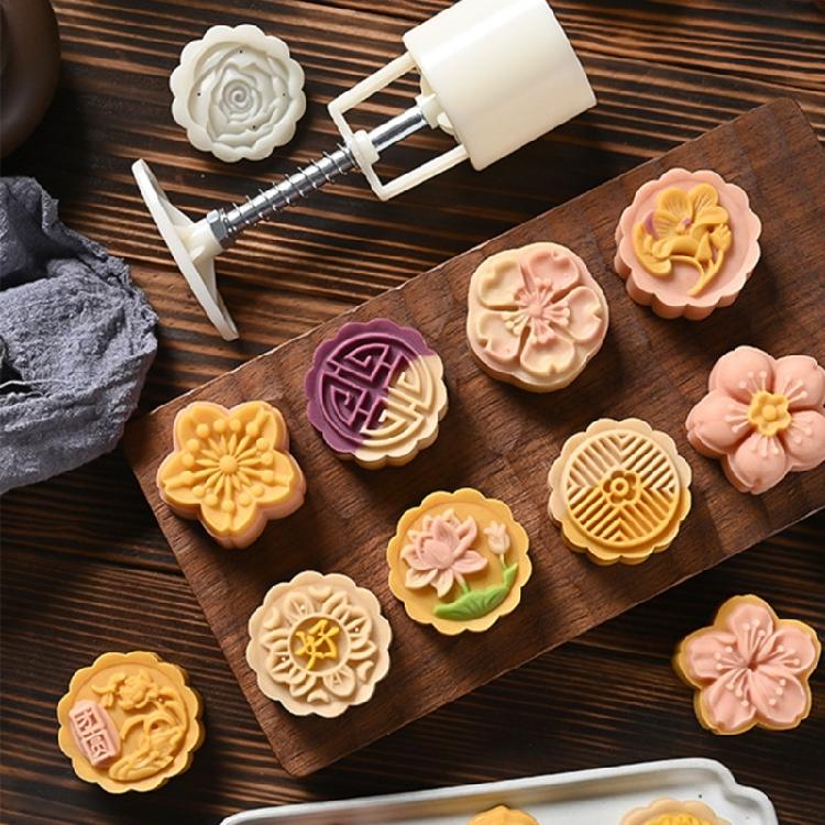 Various Shape Mooncake Mold DIY Hand Pressure Fondant Mooncake Mould with Stamps