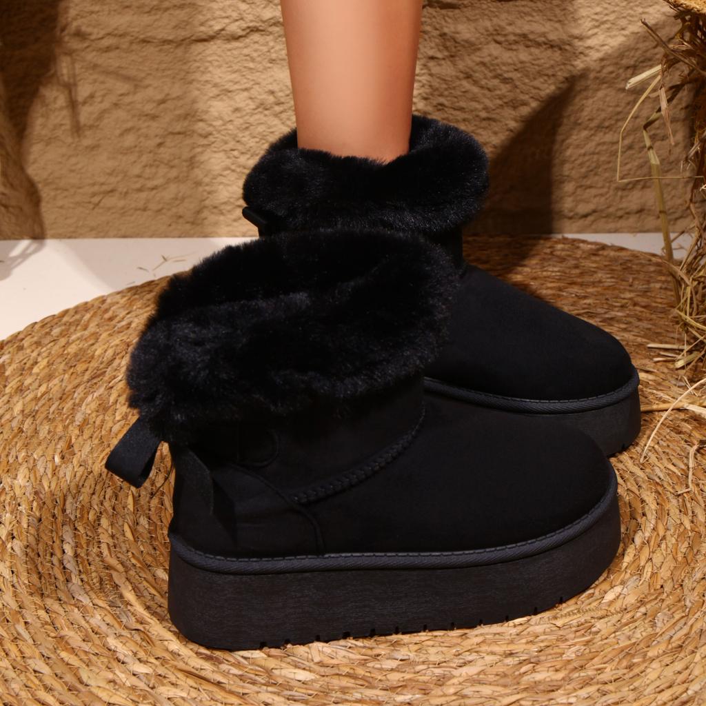 Modne Damskie Śniegowce Zimowe Ocieplane Puszyste Buty na Platformie Damskie Ciepłe Pluszowe Bawełniane Buty Wygodne Antypoślizgowe Płaskie Botki