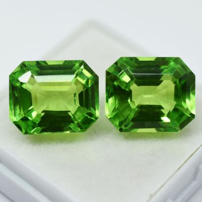 CERTIFIED 16.08 Ct NATURAL Green PERIDOT Emerald Shape Rare Loose Gemstone Pair
