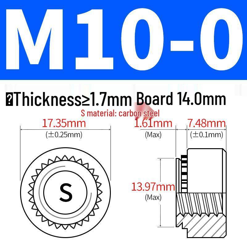 Förzinkat kolstål Clinchmuttrar för plåt - Storlekar: M2, M4, M5, M6, M8, M10, M12