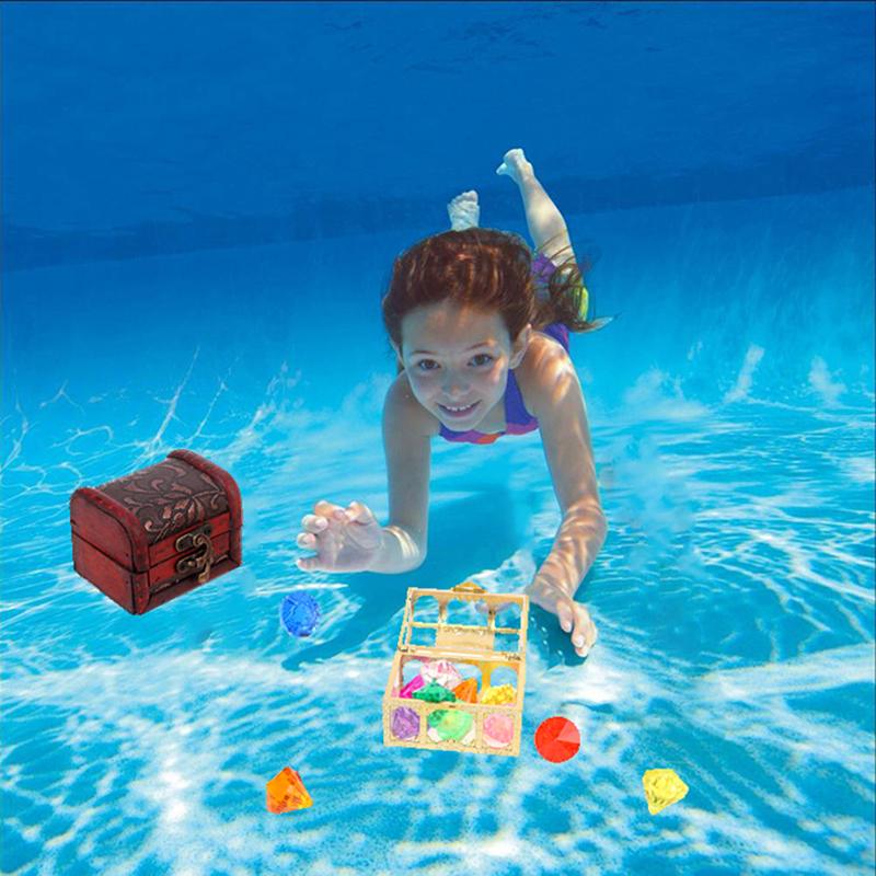 Diving Gem Pool Toy 10 Big Colorful Diamonds With Treasure Pirate Box Swimming
