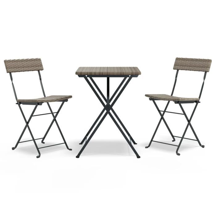 VidaXL Folding Bistro Set 3 Pcs Grey Wicker, Bistro Set, Garden Table and Chairs, Set 319991