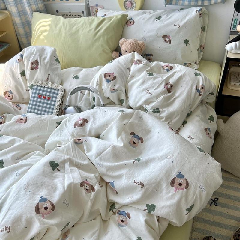 Washed Cotton Four-piece Set, Small Fresh Quilt Cover, Dormitory Bed Sheet Three-piece Set, Bedding