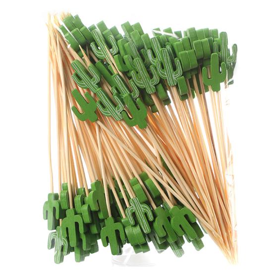 Yousheng 100 Pcs Food Picks Disposable Bamboo No Harm Cactus Shape Salad Sticks for Banquet