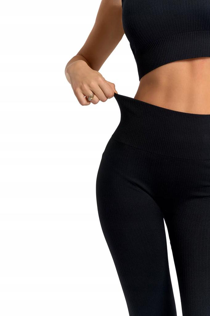 Women's Sports Leggings Fitted Ribbed High Waist MORAJ S/M BLACK